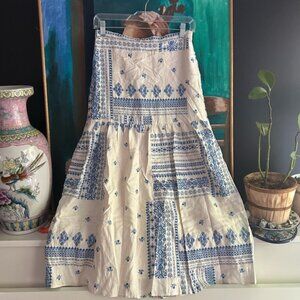 Maison d’Amélie  Paris Elegant Blue and White Patterned Maxi Skirt XS